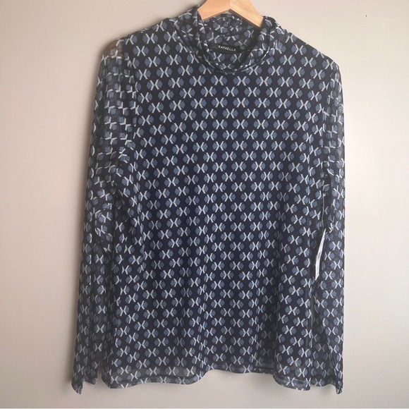 Rafaella Tops - Rafaella NWT Geometric Navy & White Long Sleeve Lightweight Blouse Size Large